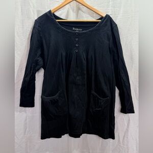 Roaman's Black Long Sleeve Tunic with Front Buttons and Pockets